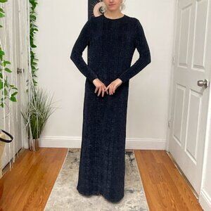 Vintage Bendigo Metallic Tweed Maxi Dress Long Sleeve Size M Blue